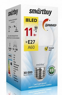 Лампа светодиод. дим. A60 (E27 11Вт тёп) Smartbuy