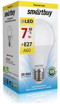 Лампа светодиод. A60 (E27, 7Вт, тёпл) Smartbuy