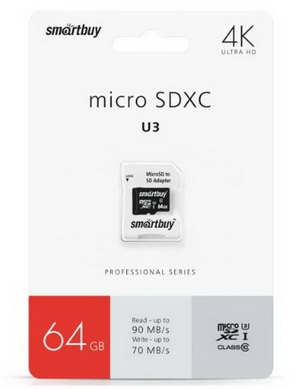 Карта памяти microSDXC 64GB UHS-I (U3) Smartbuy